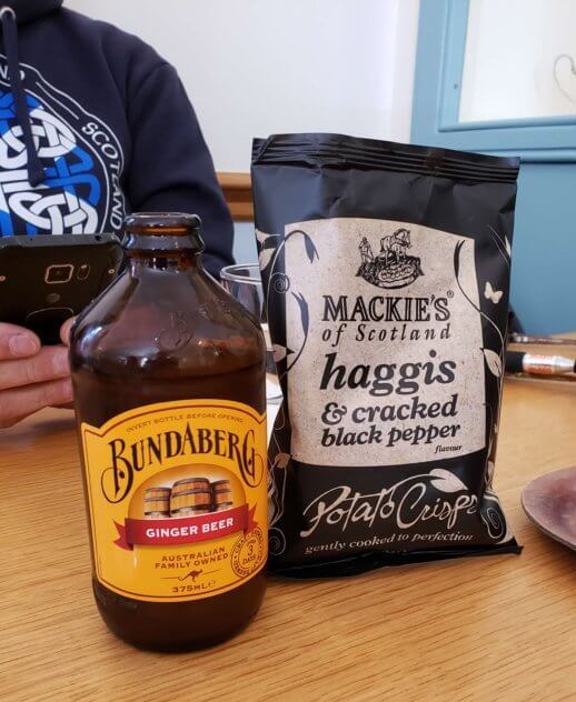 Haggis chips and Ginger beer