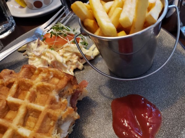 Waffle chicken burger, Portree Scotland